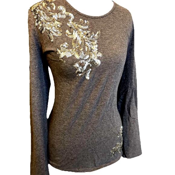 Chicos Sequin Top Holiday Cocktail Silver Gray Classic Stretch Long Sleeve L - Picture 1 of 11